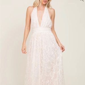 Cream Lace Halter Maxi Dress (S)
